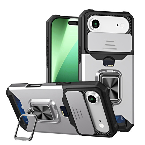 iPhone Air Camera Shield Card Slot PC+TPU Phone Case - Silver iPhone Air Camera Shield Card Slot PC+TPU Phone Case - Silver