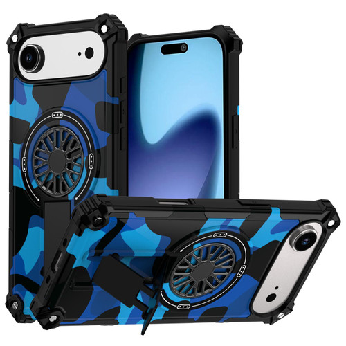 iPhone Air Camouflage Kickstand Rotating Shaft MagSafe Phone Case - Blue Camouflage
