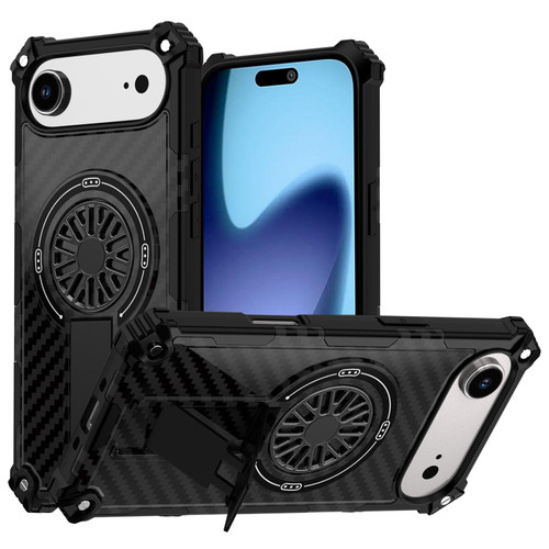 iPhone Air Camouflage Kickstand Rotating Shaft MagSafe Phone Case - Carbon Fiber Black