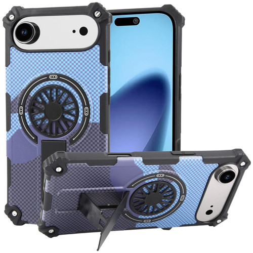 iPhone Air Camouflage Kickstand Rotating Shaft MagSafe Phone Case - Carbon Fiber Sky Blue