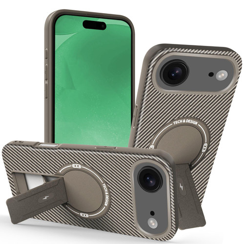 iPhone Air Carbon Fiber Texture MagSafe Phone Case with Holder - Brown