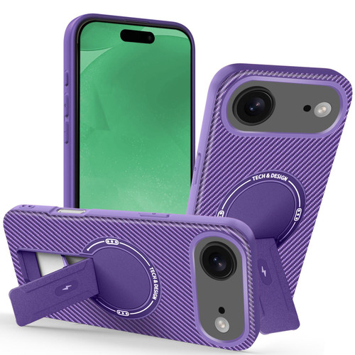 iPhone Air Carbon Fiber Texture MagSafe Phone Case with Holder - Purple