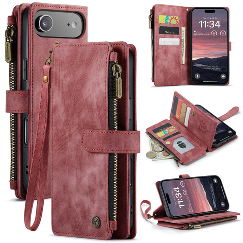 iPhone Air CaseMe C30 Card Slots Zipper Wallet Leather Phone Case - Red