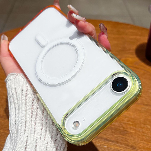 iPhone Air Contrast Color Gradient Transparent MagSafe Phone Case - Fluorescent Green + Light Pink
