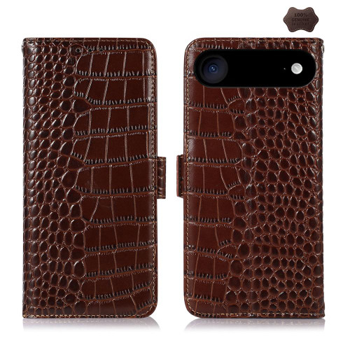 iPhone Air Crocodile Top Layer Cowhide Leather Phone Case - Brown