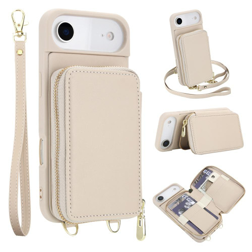 iPhone 17 Pro Crossbody Zipper RFID Card Bag Phone Case - Apricot