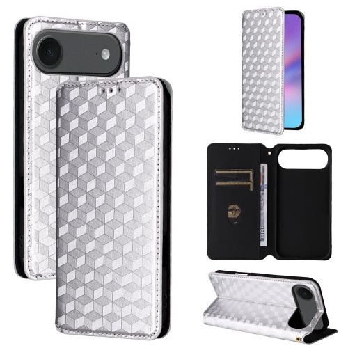 iPhone Air Cubic Grid Texture Flip Leather Phone Case - Silver