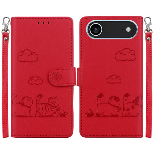 iPhone Air Cute Cats RFID Leather Phone Case - Red