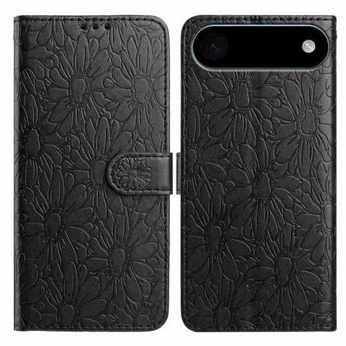 iPhone Air Daisy Embossed Leather Phone Case - Black