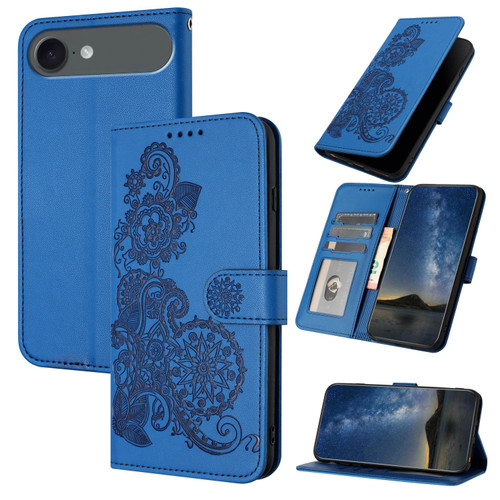 iPhone Air Datura Flower Embossed Flip Leather Phone Case - Blue