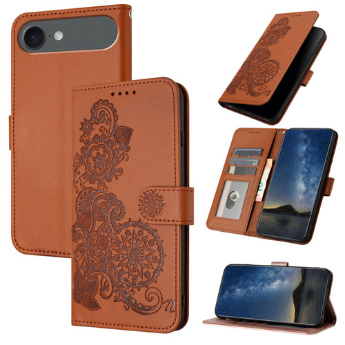 iPhone Air Datura Flower Embossed Flip Leather Phone Case - Brown