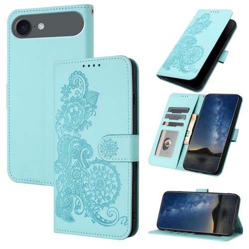 iPhone Air Datura Flower Embossed Flip Leather Phone Case - Light Blue