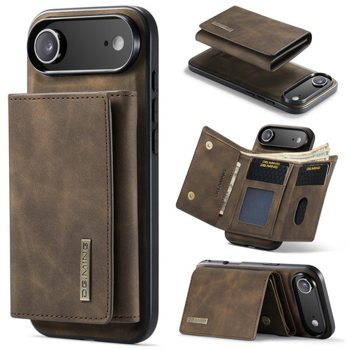 iPhone Air DG.MING M1 Series 3-Fold Multi Card Wallet Leather Phone Case - Coffee