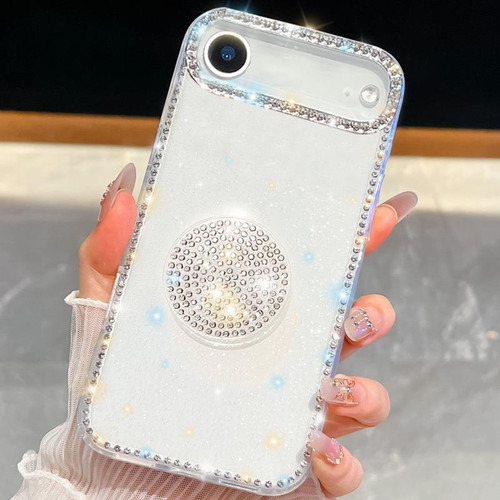 iPhone Air Diamond Glitter Diamond Round Holder Phone Case - Transparent