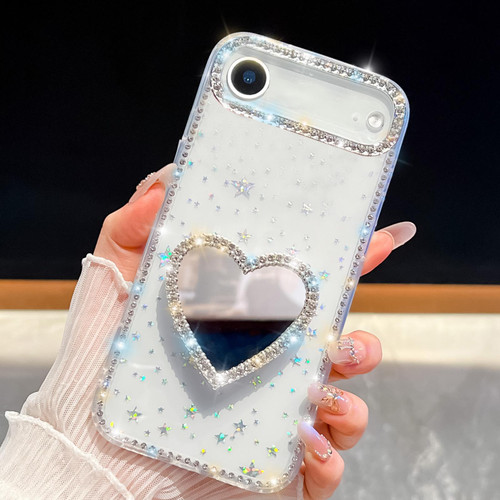 iPhone Air Diamond Glitter Mirror Heart Holder Phone Case - Transparent Stars