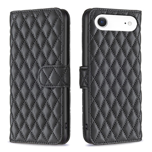iPhone Air Diamond Lattice Wallet Flip Leather Phone Case - Black