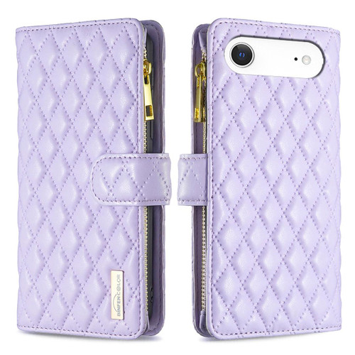 iPhone Air Diamond Lattice Zipper Wallet Leather Flip Phone Case - Purple