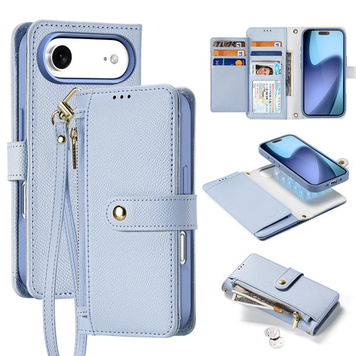 iPhone Air DUX DUCIS Lawa Series 2 in 1 Wallet Zipper Detachable MagSafe Phone Case with Lanyard - Light Blue