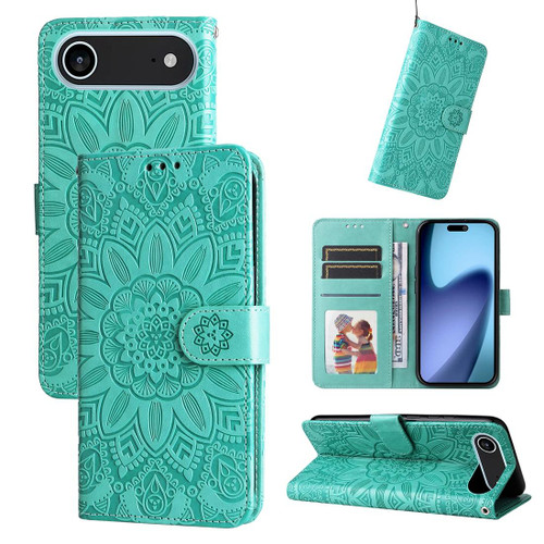 iPhone Air Embossed Sunflower Leather Phone Case - Green