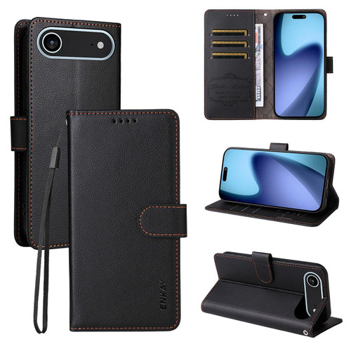iPhone Air ENKAY RFID Blocking Wallet Kickstand Litchi Texture Leather Phone Case - Black