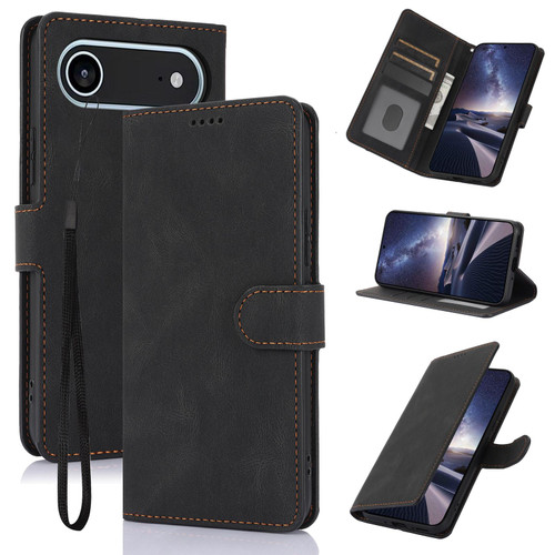 iPhone Air Fantasy Skin-feel Calfskin Texture Leather Phone Case - Black