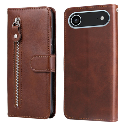 iPhone Air Fashion Calf Texture Zipper Leather Phone Case - Brown