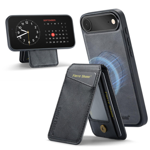iPhone Air Fierre Shann Cowhide Vertical Flip Magnetic Card Holder Phone Case - Black