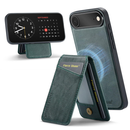 iPhone Air Fierre Shann Cowhide Vertical Flip Magnetic Card Holder Phone Case - Green