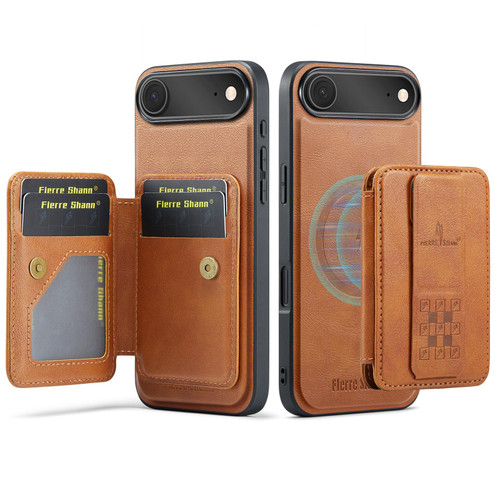 iPhone Air Fierre Shann Oil Wax Cow Leather Card Holder Back Phone Case - Brown