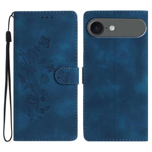iPhone Air Flower Butterfly Embossing Pattern Leather Phone Case - Blue