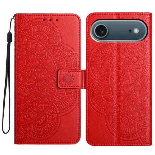 iPhone Air Flower Embossed Leather Phone Case - Red
