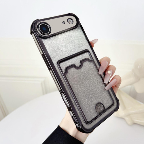 iPhone Air Four-With Glitter Electroplated Card Bag TPU Phone Case - Black