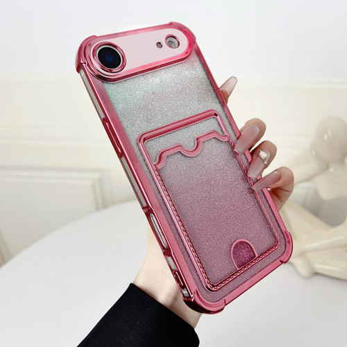 iPhone Air Four-cornered Glitter Electroplated Card Bag TPU Phone Case - Pink