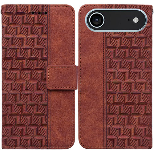iPhone Air Geometric Embossed Leather Phone Case - Brown