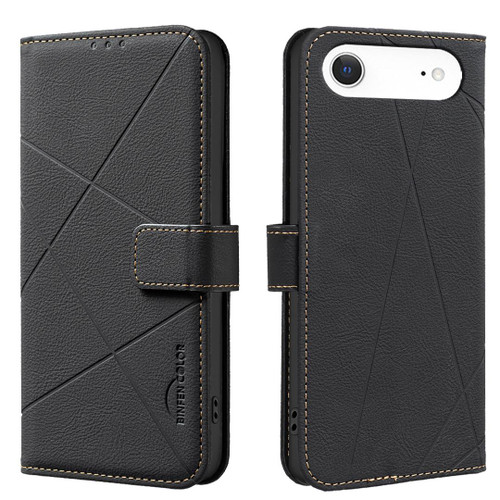 iPhone Air Geometric Pattern RFID Leather Phone Case - Black