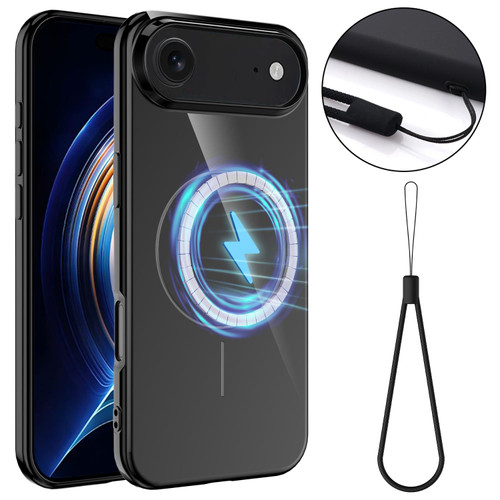 iPhone Air Glossy TPU Shockproof MagSafe Phone Case with Lanyard - Black