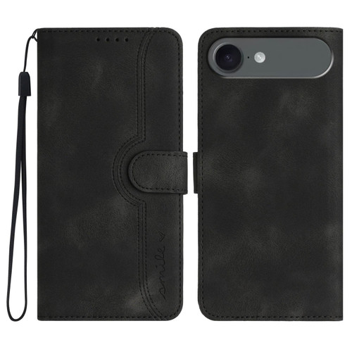 iPhone Air Heart Pattern Skin Feel Leather Phone Case - Black