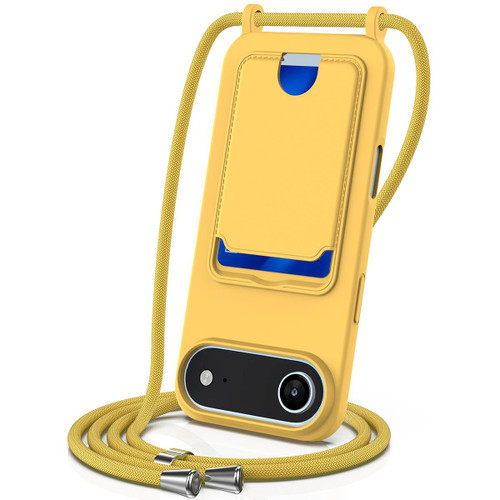 iPhone Air Integrated Card Bag Solid Color Liquid Silicone Phone Case with Lanyard - Yellow