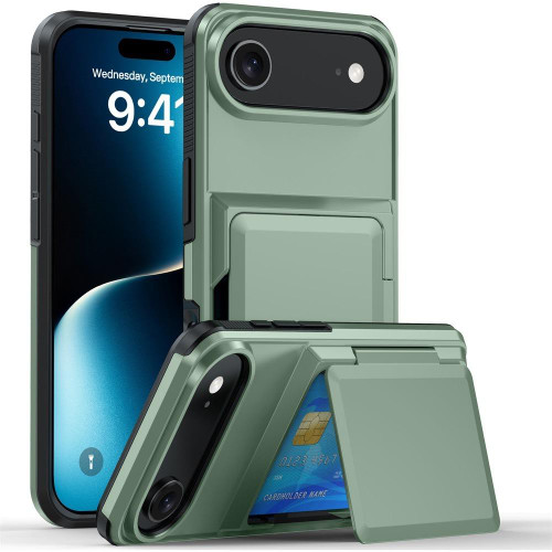 iPhone Air Kalebol Flip Card Wallet Holder Shockproof Phone Case - Army Green