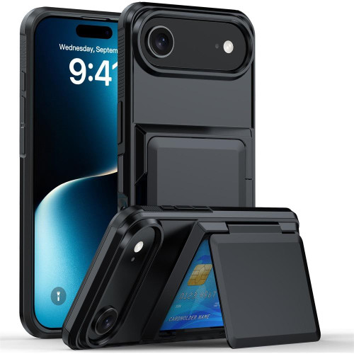 iPhone Air Kalebol Flip Card Wallet Holder Shockproof Phone Case - Black