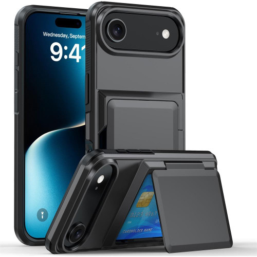 iPhone Air Kalebol Flip Card Wallet Holder Shockproof Phone Case - Gray