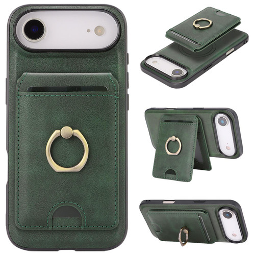 iPhone Air Kalebol Strong MagSafe Ring Magnetic Card Bag Holder Leather Phone Case - Green