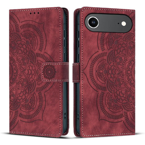 iPhone Air Mandala Embossed Retro Frosted Leather Phone Case - Red