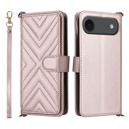iPhone Air Multifunctional 6-Card Slots Leather Phone Case with Wrist Strap - Pink
