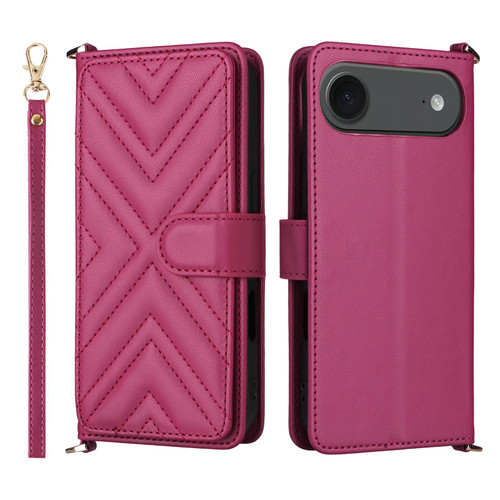iPhone Air Multifunctional 6-Card Slots Leather Phone Case with Wrist Strap - Rose Red