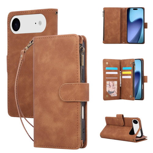 iPhone Air Multifunctional Multi-Card Wallet Phone Leather Case - Brown