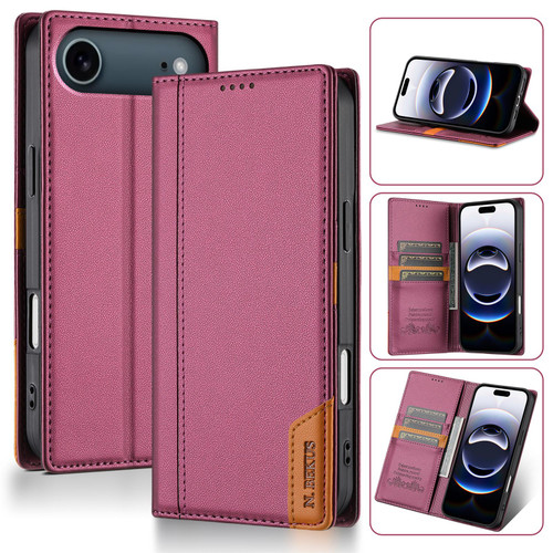 iPhone Air N.BEKUS P3 RFID Stitching Magnetic Flip Leather Phone Case - Wine Red