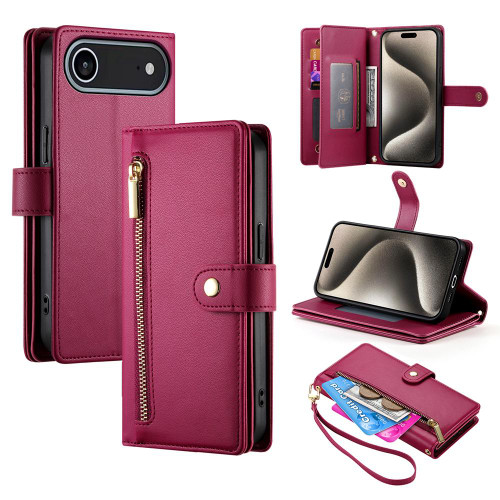iPhone Air Nine Card-slot Zipper Wallet Bag Leather Phone Case - Red