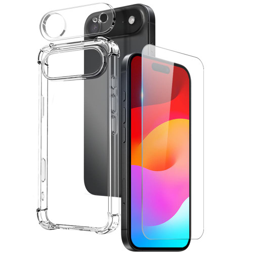 iPhone Air NORTHJO 3 in 1 TPU Airbag Shockproof Phone Case with Screen Protector Lens Film - Clear