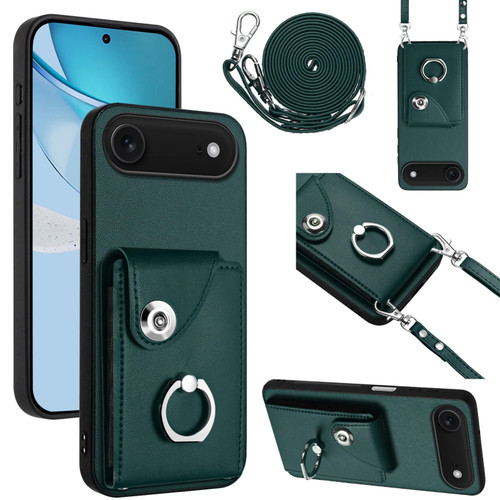 iPhone Air Organ Card Bag Ring Holder Phone Case with Long Lanyard - Green